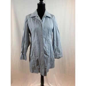 Light Blue‎ Lightweight Trench Coat Snap Front Princess Seams Mid Length Size 4